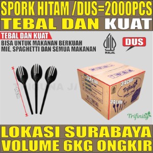 Spork Hitam Dus 2in1 Trifinity Tebal Kuat 2000pcs Halal tjs