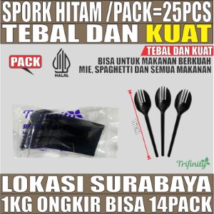 Spork Hitam Pack 2in1 Trifinity 25pcs Halal