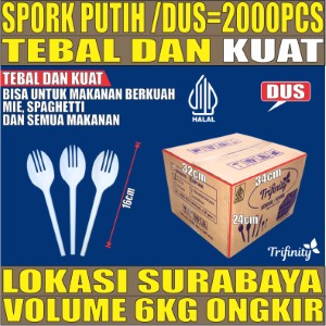 TIDAK PAKAI Spork Putih Dus 2in1 Trifinity Tebal Kuat 2000pcs Halal