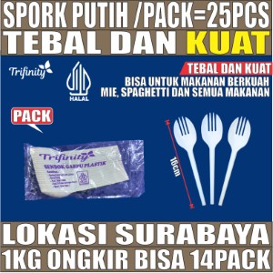 TIDAK PAKAI Spork Putih Pack 2in1 Trifinity 25pcs Halal