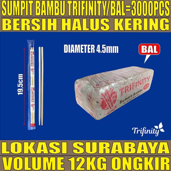 Sumpit Murah Higienis Ball Trifinity Bambu 4,5mm 3000set