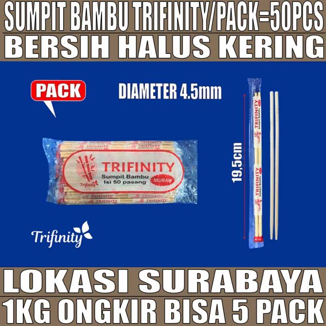 Sumpit Murah Higienis Pack 50set Trifinity Bambu
