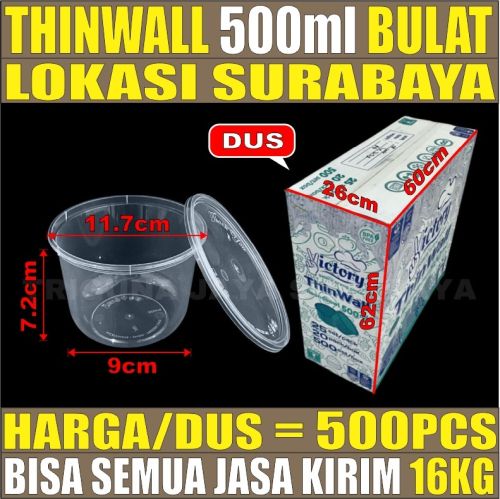 Thinwall Bulat 500ml Dus 500pcs Victory Tebal 14.5gr vct