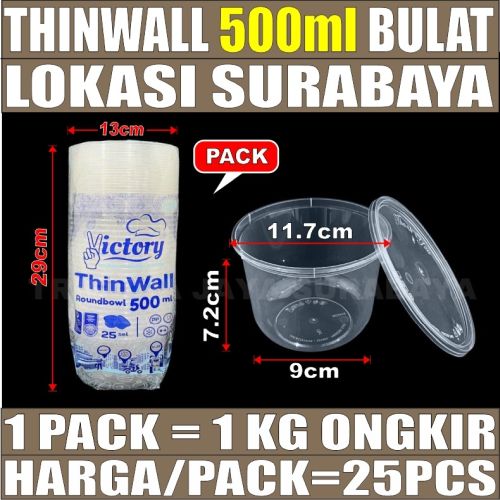 Thinwall Bulat 500ml Pack 25pcs Victory Tebal 14.2gr