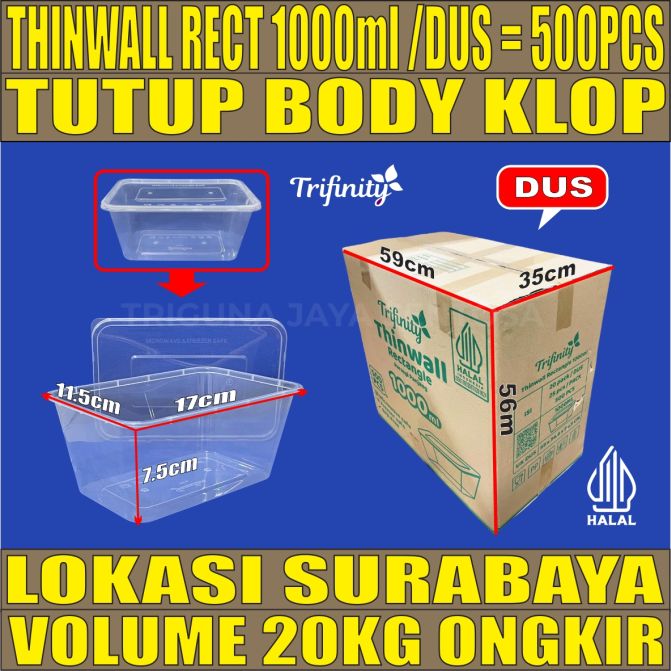 Thinwall Trifinity Rect 1000ml Dus 500pcs Tebal 28gr cjy