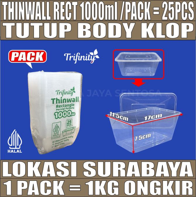 Thinwall Trifinity Rect 1000ml Pack 25pcs