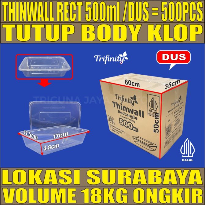 Thinwall Trifinity Rect 500ml Dus 500pcs Tebal 20gr cjy