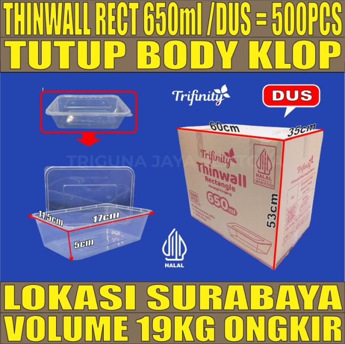 Thinwall Trifinity Rect 650ml Dus 500pcs Tebal 21gr cjy