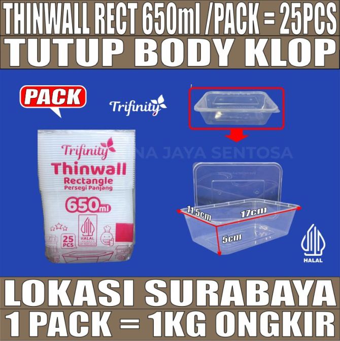Thinwall Trifinity Rect 650ml Pack 25pcs