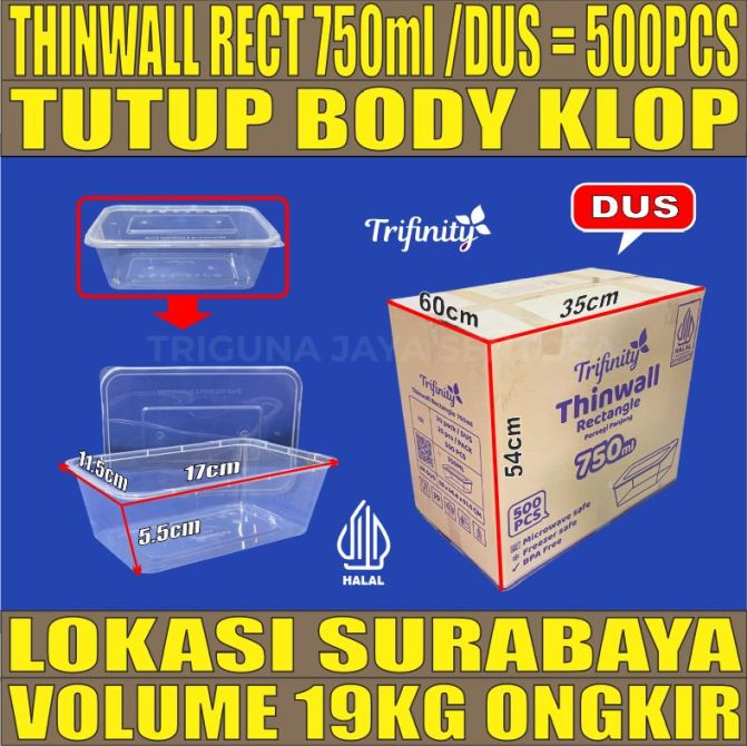 Thinwall Trifinity Rect 750ml Dus 500pcs Tebal 24gr cjy