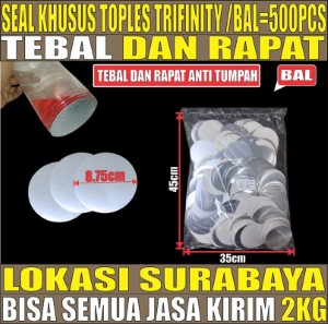 Seal aluminium u Toples PET Trifinity Segel Induksi Jar BALL 500PCS tjs