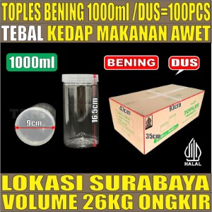 Toples 1000ml DUS 100pcs 60GR Jar Silinder Bening Pet tjs
