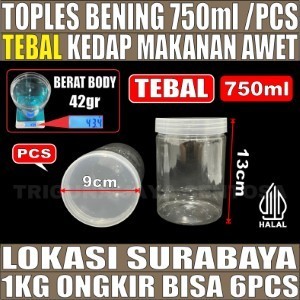 Toples 750ml pcs 42gr Jar Silinder Bening Pet Tebal