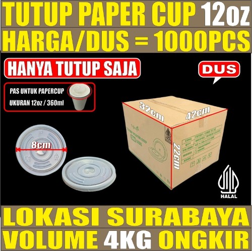 Tutup Paper Cup 12oz Dus 1000pcs Halal tms