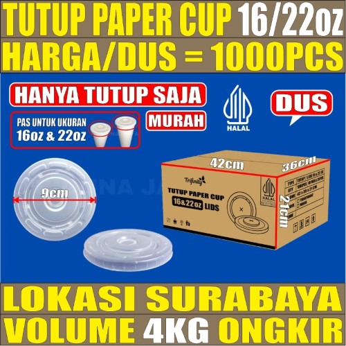 Tutup PAPER CUP 16oz n 22oz Dus 1000pcs Halal tms