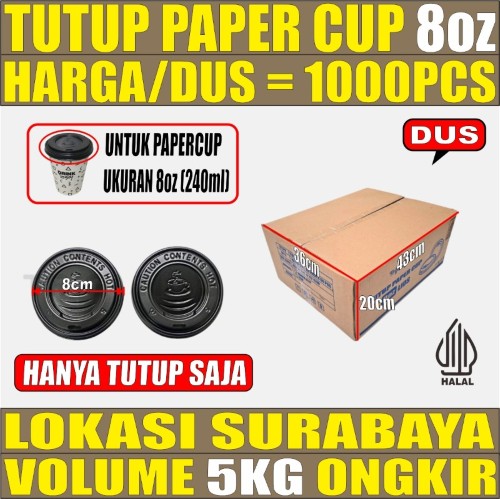 Tutup Paper Cup 8oz Dus 1000pcs Halal tms