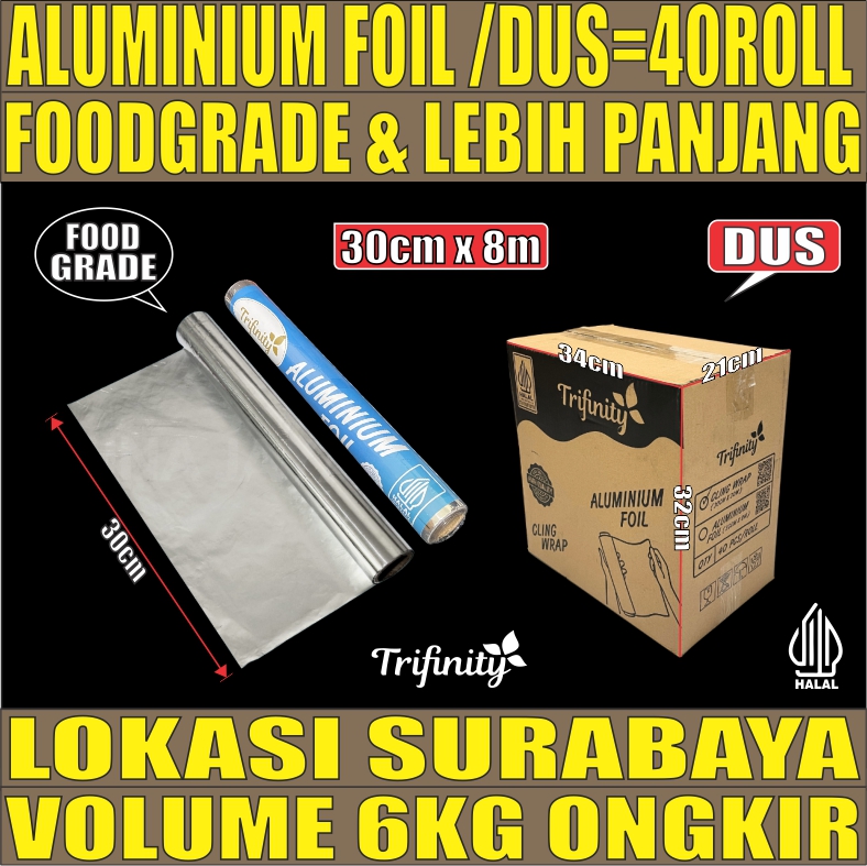 Aluminium foil 30cmx8mtr Dus 40roll Trifinity tjs